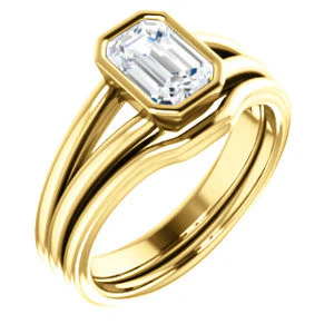 CZ Wedding Set, featuring The Bernadine engagement ring (Customizable Bezel-set Emerald Cut with V-Split Band) - Image 4