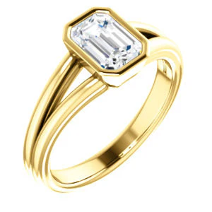 CZ Wedding Set, featuring The Bernadine engagement ring (Customizable Bezel-set Emerald Cut with V-Split Band) - Image 6