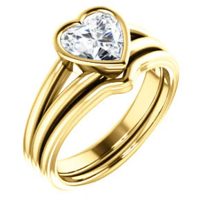 CZ Wedding Set, featuring The Bernadine engagement ring (Customizable Bezel-set Heart Cut with V-Split Band) - Image 2