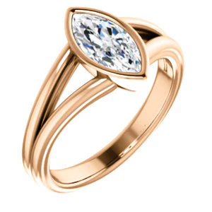 CZ Wedding Set, featuring The Bernadine engagement ring (Customizable Bezel-set Marquise Cut with V-Split Band) - Image 10