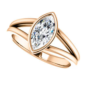 CZ Wedding Set, featuring The Bernadine engagement ring (Customizable Bezel-set Marquise Cut with V-Split Band) - Image 13