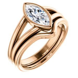 CZ Wedding Set, featuring The Bernadine engagement ring (Customizable Bezel-set Marquise Cut with V-Split Band) - Image 2