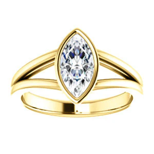 CZ Wedding Set, featuring The Bernadine engagement ring (Customizable Bezel-set Marquise Cut with V-Split Band) - Image 7