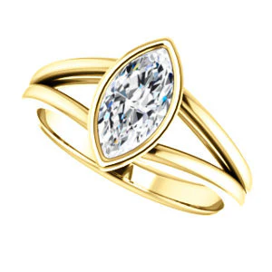 CZ Wedding Set, featuring The Bernadine engagement ring (Customizable Bezel-set Marquise Cut with V-Split Band) - Image 9