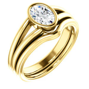 CZ Wedding Set, featuring The Bernadine engagement ring (Customizable Bezel-set Oval Cut with V-Split Band) - Image 2