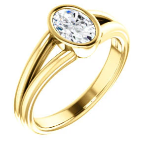 CZ Wedding Set, featuring The Bernadine engagement ring (Customizable Bezel-set Oval Cut with V-Split Band) - Image 6