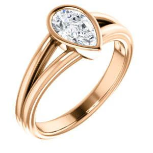 CZ Wedding Set, featuring The Bernadine engagement ring (Customizable Bezel-set Pear Cut with V-Split Band) - Image 10