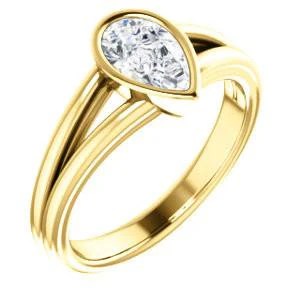 CZ Wedding Set, featuring The Bernadine engagement ring (Customizable Bezel-set Pear Cut with V-Split Band) - Image 6