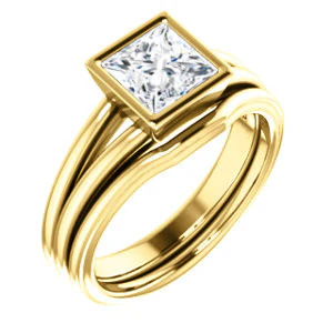CZ Wedding Set, featuring The Bernadine engagement ring (Customizable Bezel-set Princess Cut with V-Split Band) - Image 2