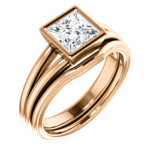 CZ Wedding Set, featuring The Bernadine engagement ring (Customizable Bezel-set Princess Cut with V-Split Band) - Image 4