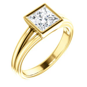 CZ Wedding Set, featuring The Bernadine engagement ring (Customizable Bezel-set Princess Cut with V-Split Band) - Image 6