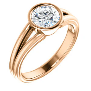 CZ Wedding Set, featuring The Bernadine engagement ring (Customizable Bezel-set Round Cut with V-Split Band) - Image 10