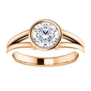 CZ Wedding Set, featuring The Bernadine engagement ring (Customizable Bezel-set Round Cut with V-Split Band) - Image 11
