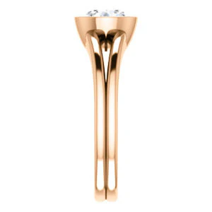 CZ Wedding Set, featuring The Bernadine engagement ring (Customizable Bezel-set Round Cut with V-Split Band) - Image 12