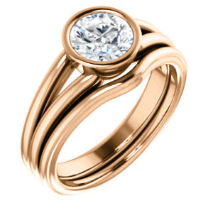 CZ Wedding Set, featuring The Bernadine engagement ring (Customizable Bezel-set Round Cut with V-Split Band) - Image 4
