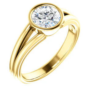 CZ Wedding Set, featuring The Bernadine engagement ring (Customizable Bezel-set Round Cut with V-Split Band) - Image 6