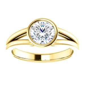 CZ Wedding Set, featuring The Bernadine engagement ring (Customizable Bezel-set Round Cut with V-Split Band) - Image 7
