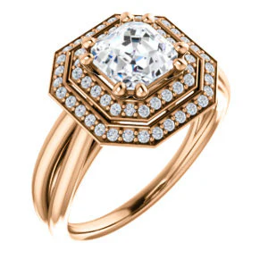 CZ Wedding Set, featuring The Brielle engagement ring (Customizable Asscher Cut Cathedral Double-Halo with Curved Split-Band) - Image 10