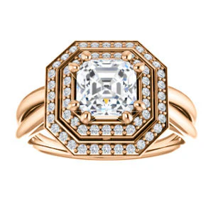 CZ Wedding Set, featuring The Brielle engagement ring (Customizable Asscher Cut Cathedral Double-Halo with Curved Split-Band) - Image 11