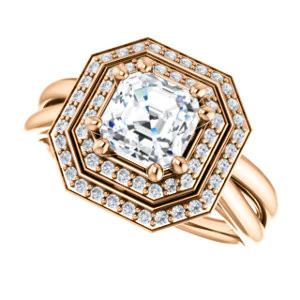 CZ Wedding Set, featuring The Brielle engagement ring (Customizable Asscher Cut Cathedral Double-Halo with Curved Split-Band) - Image 13