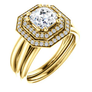 CZ Wedding Set, featuring The Brielle engagement ring (Customizable Asscher Cut Cathedral Double-Halo with Curved Split-Band) - Image 4