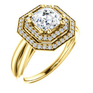 CZ Wedding Set, featuring The Brielle engagement ring (Customizable Asscher Cut Cathedral Double-Halo with Curved Split-Band) - Image 6