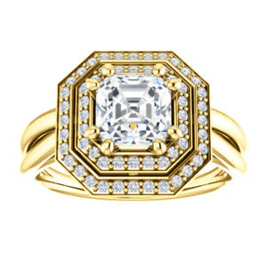 CZ Wedding Set, featuring The Brielle engagement ring (Customizable Asscher Cut Cathedral Double-Halo with Curved Split-Band) - Image 7