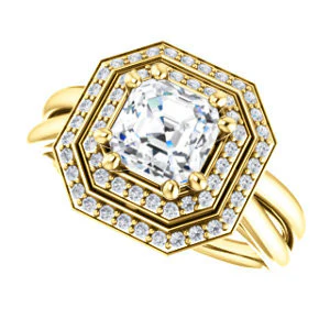 CZ Wedding Set, featuring The Brielle engagement ring (Customizable Asscher Cut Cathedral Double-Halo with Curved Split-Band) - Image 9