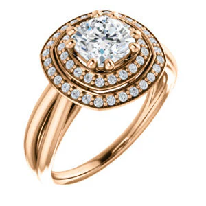 CZ Wedding Set, featuring The Brielle engagement ring (Customizable Cushion Cut Cathedral Double-Halo with Curved Split-Band) - Image 10
