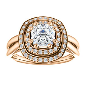 CZ Wedding Set, featuring The Brielle engagement ring (Customizable Cushion Cut Cathedral Double-Halo with Curved Split-Band) - Image 11