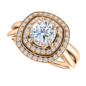 CZ Wedding Set, featuring The Brielle engagement ring (Customizable Cushion Cut Cathedral Double-Halo with Curved Split-Band) - Image 13