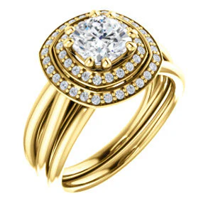 CZ Wedding Set, featuring The Brielle engagement ring (Customizable Cushion Cut Cathedral Double-Halo with Curved Split-Band) - Image 2