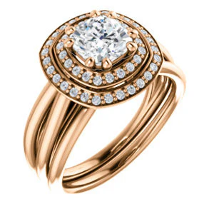 CZ Wedding Set, featuring The Brielle engagement ring (Customizable Cushion Cut Cathedral Double-Halo with Curved Split-Band) - Image 4