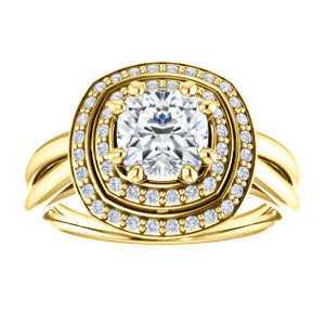 CZ Wedding Set, featuring The Brielle engagement ring (Customizable Cushion Cut Cathedral Double-Halo with Curved Split-Band) - Image 7