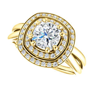 CZ Wedding Set, featuring The Brielle engagement ring (Customizable Cushion Cut Cathedral Double-Halo with Curved Split-Band) - Image 9