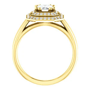 CZ Wedding Set, featuring The Brielle engagement ring (Customizable Emerald Cut Cathedral Double-Halo with Curved Split-Band) - Image 5