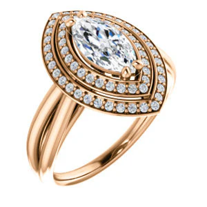 CZ Wedding Set, featuring The Brielle engagement ring (Customizable Marquise Cut Cathedral Double-Halo with Curved Split-Band) - Image 10