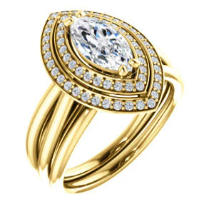 CZ Wedding Set, featuring The Brielle engagement ring (Customizable Marquise Cut Cathedral Double-Halo with Curved Split-Band) - Image 2