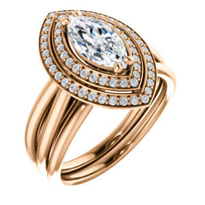 CZ Wedding Set, featuring The Brielle engagement ring (Customizable Marquise Cut Cathedral Double-Halo with Curved Split-Band) - Image 4