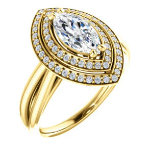 CZ Wedding Set, featuring The Brielle engagement ring (Customizable Marquise Cut Cathedral Double-Halo with Curved Split-Band) - Image 6