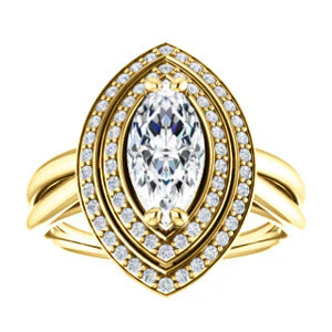 CZ Wedding Set, featuring The Brielle engagement ring (Customizable Marquise Cut Cathedral Double-Halo with Curved Split-Band) - Image 7