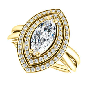 CZ Wedding Set, featuring The Brielle engagement ring (Customizable Marquise Cut Cathedral Double-Halo with Curved Split-Band) - Image 9