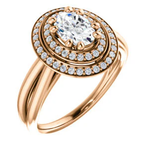 CZ Wedding Set, featuring The Brielle engagement ring (Customizable Oval Cut Cathedral Double-Halo with Curved Split-Band) - Image 10