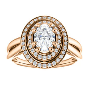 CZ Wedding Set, featuring The Brielle engagement ring (Customizable Oval Cut Cathedral Double-Halo with Curved Split-Band) - Image 11