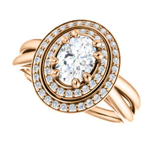 CZ Wedding Set, featuring The Brielle engagement ring (Customizable Oval Cut Cathedral Double-Halo with Curved Split-Band) - Image 13