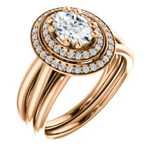 CZ Wedding Set, featuring The Brielle engagement ring (Customizable Oval Cut Cathedral Double-Halo with Curved Split-Band) - Image 2