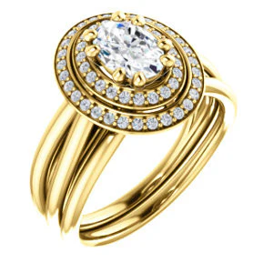 CZ Wedding Set, featuring The Brielle engagement ring (Customizable Oval Cut Cathedral Double-Halo with Curved Split-Band) - Image 4