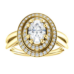 CZ Wedding Set, featuring The Brielle engagement ring (Customizable Oval Cut Cathedral Double-Halo with Curved Split-Band) - Image 7