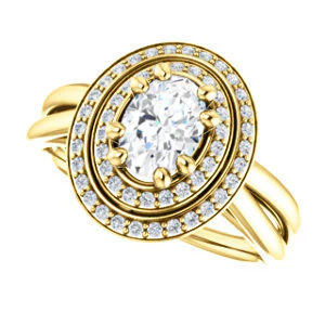 CZ Wedding Set, featuring The Brielle engagement ring (Customizable Oval Cut Cathedral Double-Halo with Curved Split-Band) - Image 9