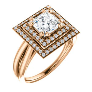 CZ Wedding Set, featuring The Brielle engagement ring (Customizable Princess Cut Cathedral Double-Halo with Curved Split-Band) - Image 10